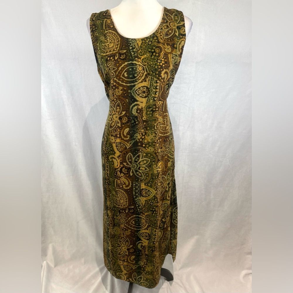 R&K Originals Vintage green and brown all over print maxi dress size 12P